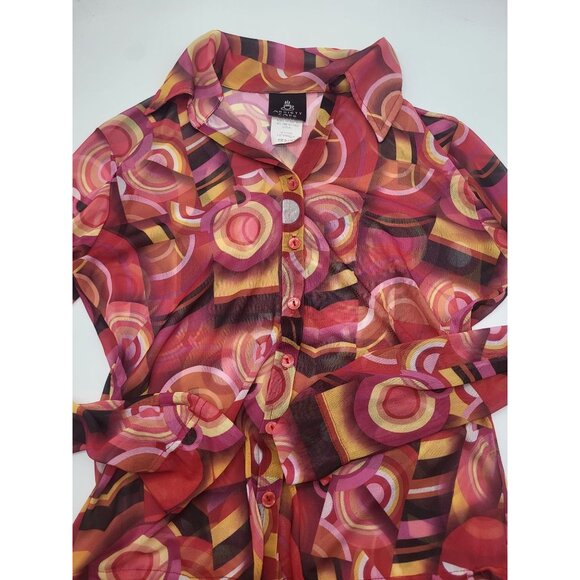 VTG 90s Y2K button up mesh sheer retro top retro funky rave Anxiety Cafe USA MED - Picture 4 of 9